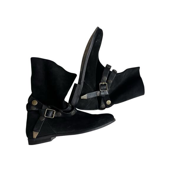 Free People Hayden Suede Pull On Ankle Boots 37 6.5 Black Boho Bohemian - Picture 2 of 12